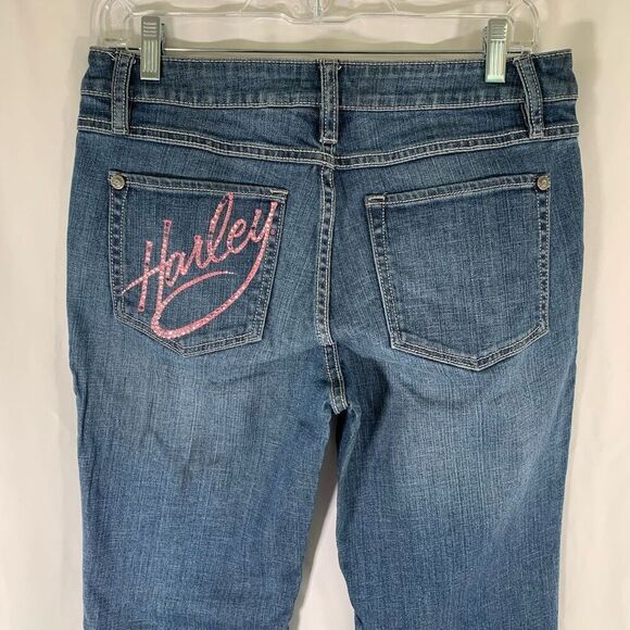 Harley Davidson Jeans Women's 8 Tall Medium Wash Denim Bedazzled Mid Rise Cotton - Picture 11 of 11